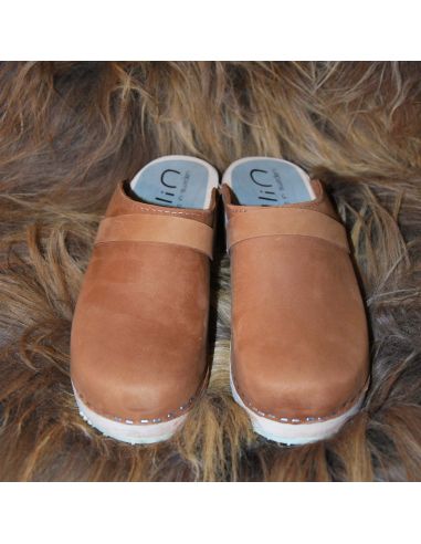 Sueco zuecos de madera y cuero nubuck aterciopelada mujer