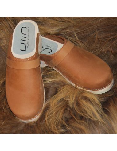 Sabot suédois femme cuir gras ou nubuck velours pêche et bois