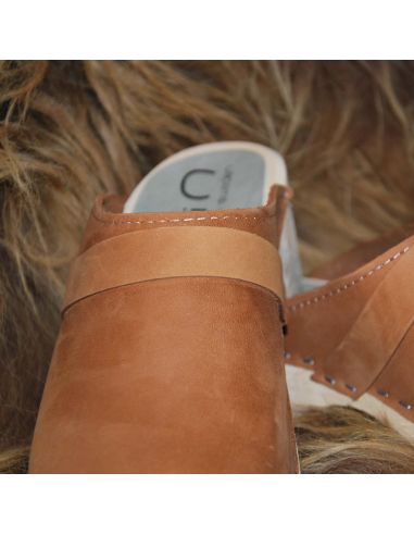 Sueco zuecos de madera y cuero nubuck aterciopelada mujer