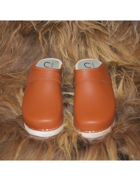 Women's swedish Clogs in  leather vegetal and wooden sole