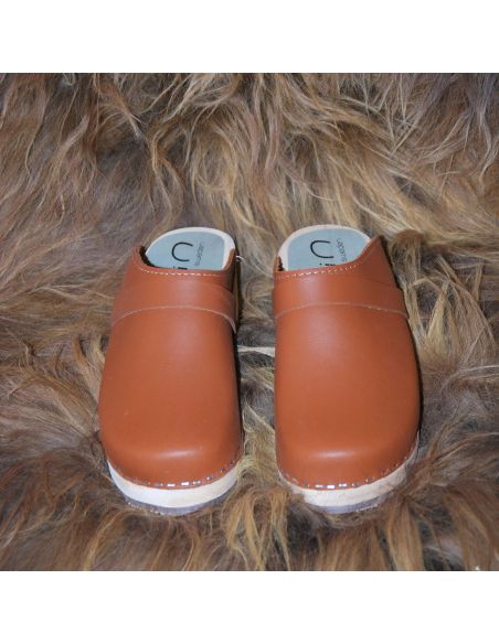 Men's Swedish tanned vegetal leather wooden clogs