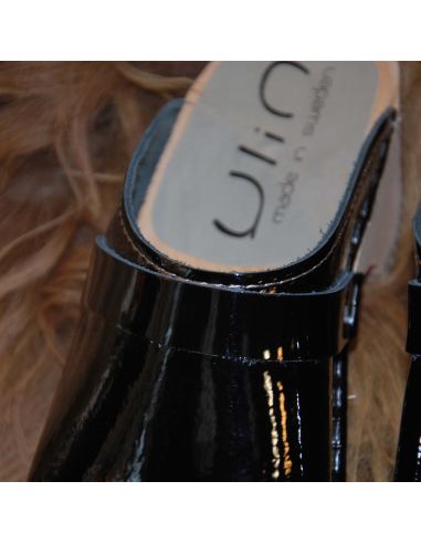 Sueco zuecos de madera cuero charolado mujer