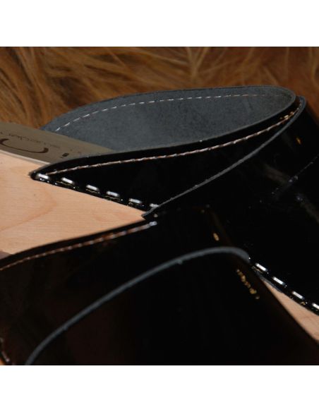Sueco zuecos de madera cuero charolado mujer