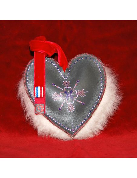 Adorno navideño de piel de oveja y cordero dorada pintada a mano Corazón 