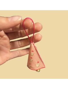 Clochette de Noël Rose aux motifs nordiques en cuir d'agneau peint pour Sapin 2