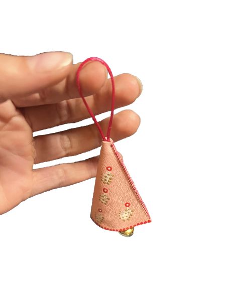 Clochette de Noël Rose aux motifs nordiques en cuir d'agneau peint pour Sapin
