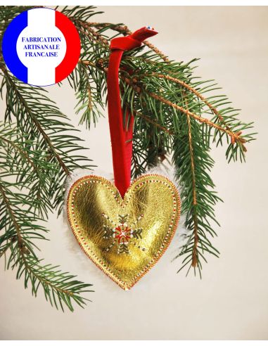 Weihnachtsanhänger aus Schafsfell und handbemaltem goldenem Lammleder 