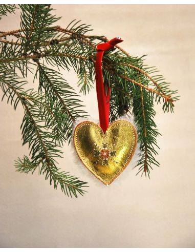 Weihnachtsanhänger aus Schafsfell und handbemaltem goldenem Lammleder 