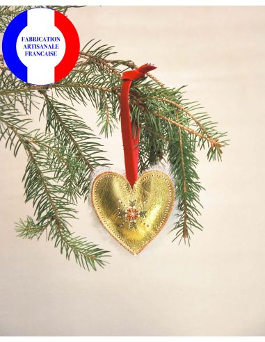 décoration coeur en cuir et peau de mouton peinte à la main pour sapin de Noël 