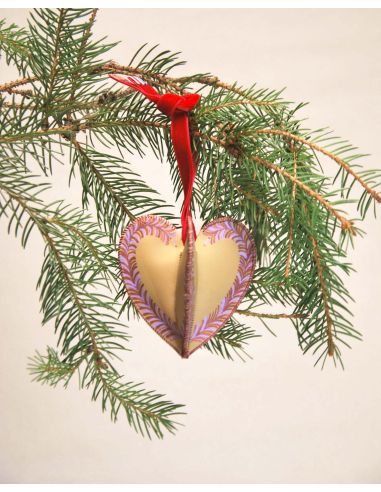 Suspension de Noël art déco en cuir beige peinte à la main Amour en Cage