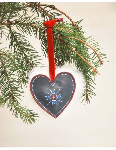 Suspension de sapin de Noël en cuir d'agneau et mouton peint à la main 