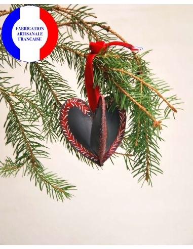 Suspension de Noël en cuir Gris peinte à la main Amour en Cage