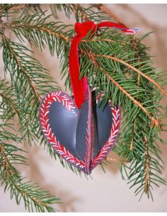 Weihnachtsdekoration aus goldfarbenem Lammleder handbemalt 2