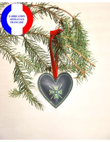 Suspension de sapin de Noël en cuir d'agneau et mouton peint à la main 
