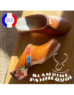 Women's swedish Clogs in  leather vegetal and wooden sole
