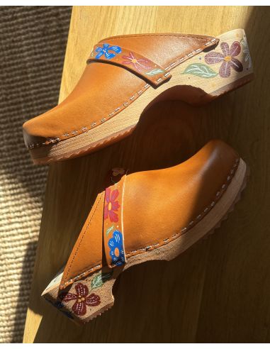 Damen Schwedische Holzschuhe in Gemüse Leder