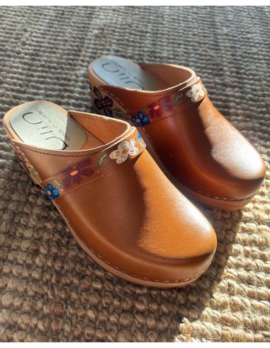 Sueco zuecos de madera cuero vegetal mujer