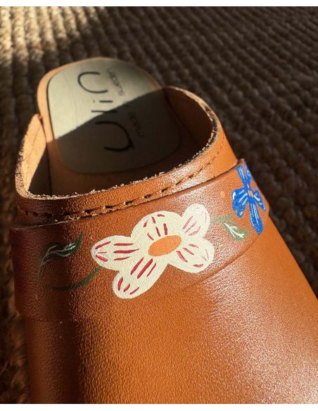 Damen Schwedische Holzschuhe in Gemüse Leder