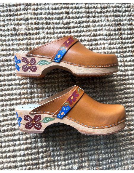 Damen Schwedische Holzschuhe in Gemüse Leder