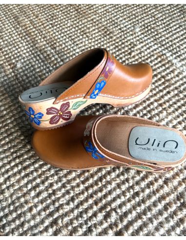 Women's swedish Clogs in  leather vegetal and wooden sole
