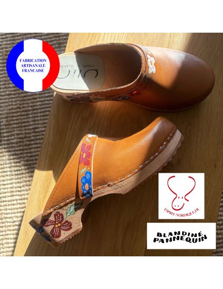 Women's swedish Clogs in  leather vegetal and wooden sole
