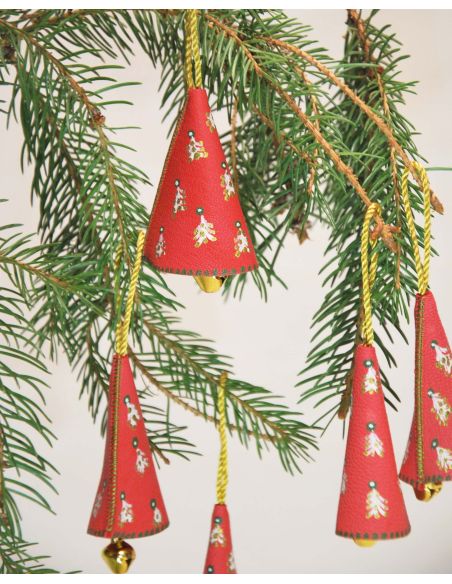 Weihnachtsglöckchen Rose mit nordischen Motiven aus bemaltem Lammleder für den Weihnachtsbaum