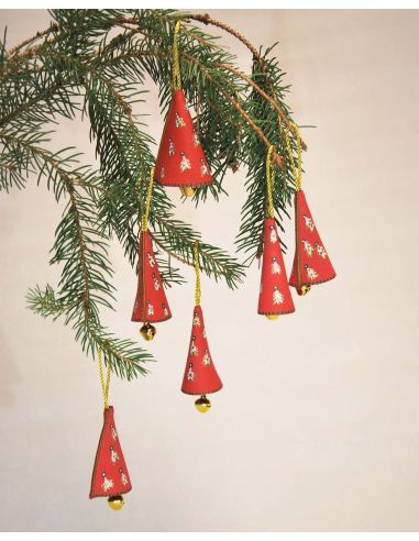 Pink Christmas bell with Nordic motifs in painted lambskin leather for Christmas tree