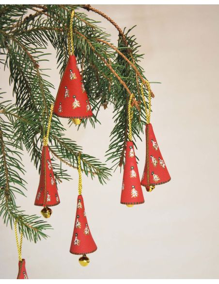 Clochette de Noël Rose aux motifs nordiques en cuir d'agneau peint pour Sapin