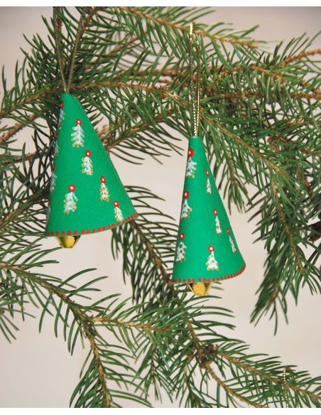 Clochette de Noël Rose aux motifs nordiques en cuir d'agneau peint pour Sapin