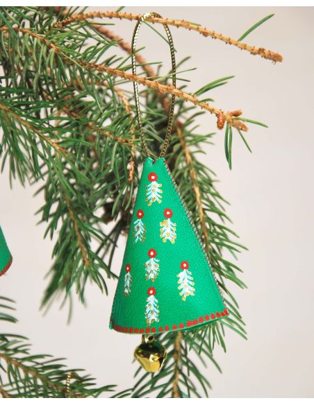 Clochette de Noël Rose aux motifs nordiques en cuir d'agneau peint pour Sapin