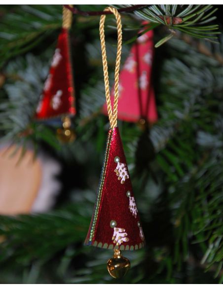 Clochette de Noël Rose aux motifs nordiques en cuir d'agneau peint pour Sapin