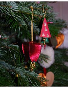 Weihnachtsglöckchen Rose mit nordischen Motiven aus bemaltem Lammleder für den Weihnachtsbaum 2