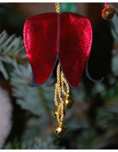 Clochette Sapin de Noël Rose aux motifs nordiques en cuir d'agneau peint pour Sapin
