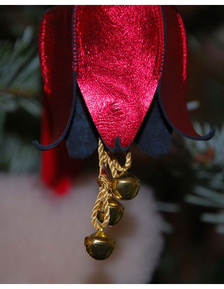 Pink Christmas bell with Nordic motifs in painted lambskin leather for Christmas tree