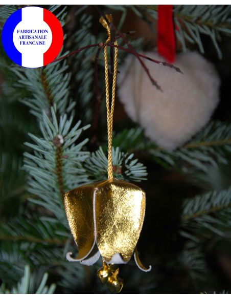 Fleur Campanule musicale de Noël en cuir et ses clochettes pour le sapin 