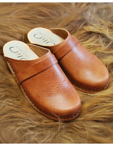Sueco zuecos de madera cuero vegetal mujer