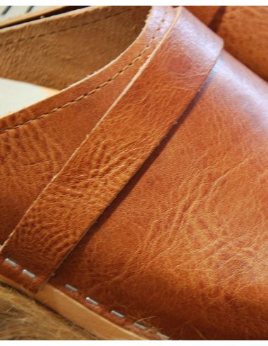 Sueco zuecos de madera cuero vegetal mujer