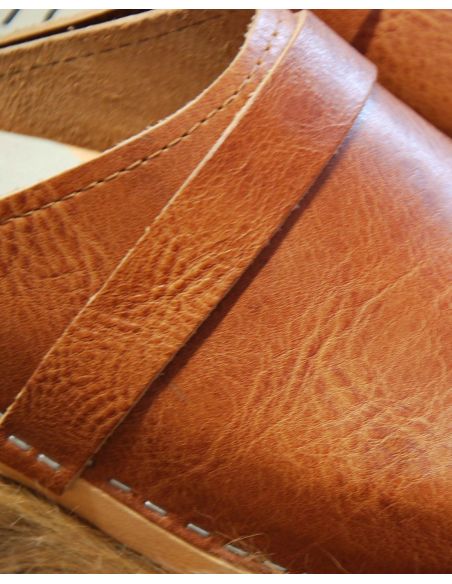 Sueco zuecos de madera cuero vegetal mujer