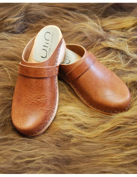 Sueco zuecos de madera cuero vegetal mujer