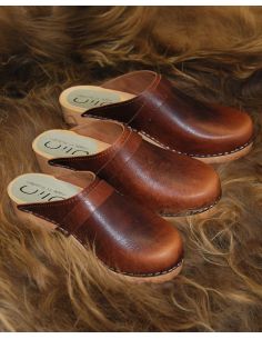 Sueco zuecos de madera cuero vegetal mujer 2