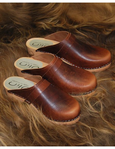 Damen Schwedische Holzschuhe in Gemüse Leder