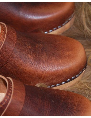 Women's swedish Clogs in  leather vegetal and wooden sole