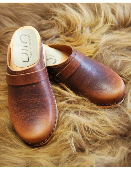 Sueco zuecos de madera cuero vegetal mujer