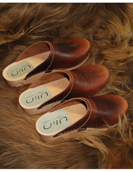 Damen Schwedische Holzschuhe in Gemüse Leder