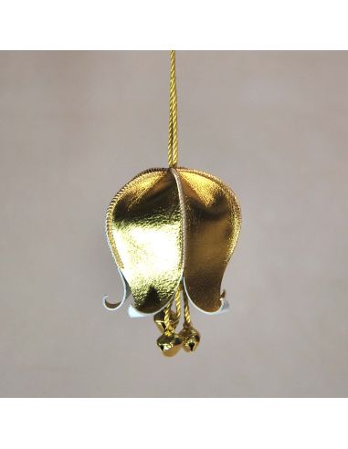 Suspension sapin de noël en cuir doré irisé modèle fleur 