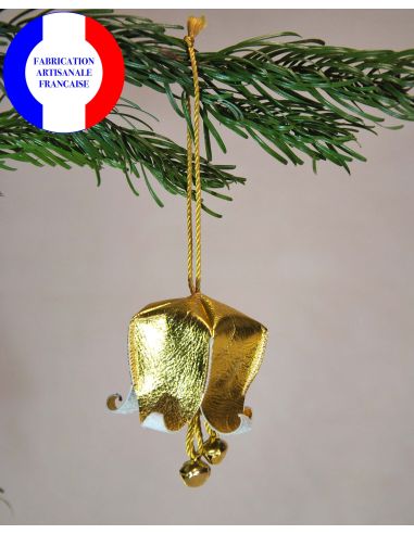 Fleur Campanule musicale de Noël en cuir et ses clochettes pour le sapin