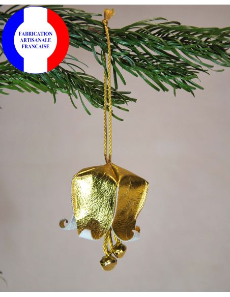 Fleur Campanule musicale de Noël en cuir et ses clochettes pour le sapin