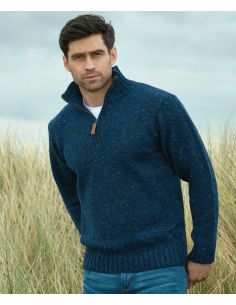 Men's jumper in pure virgin wool with ultra high collar