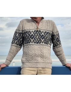 Celtic Jacquard Half Zip Pullover aus reiner Merinowolle