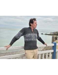 Pull Homme irlandais chaud jacquard pure laine mérinos gris antracite